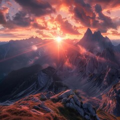 Wall Mural - majestic sunrise over alpine mountains scenic landscape photography