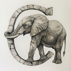 Wall Mural - Alphabet Art Letter C with a Elephant Portrait