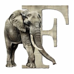 Wall Mural - Alphabet Art Letter F with a Elephant Portrait