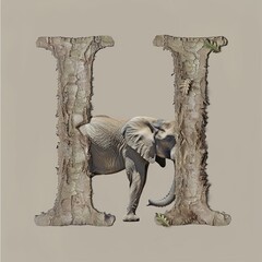 Wall Mural - Alphabet Art Letter H with a Elephant Portrait