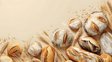 Wall Mural - Different bakery products on brown background