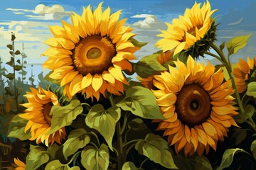 Wall Mural - Summer sunflowers - Generative AI