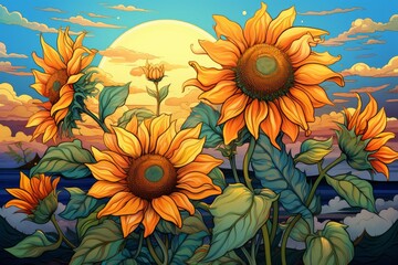 Canvas Print - Summer sunflowers - Generative AI