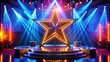 © prasit - Star-shaped podium with vibrant lighting on music stage background