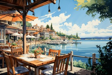 Canvas Print - Waterfront dining - Generative AI