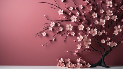 Wall Mural - women's days concept with floral ornaments and pink background for 8 march women's day