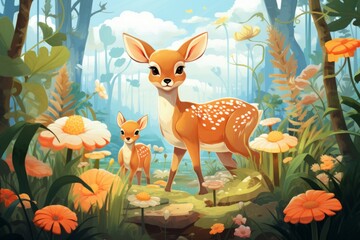 Wall Mural - Summer wildlife - Generative AI