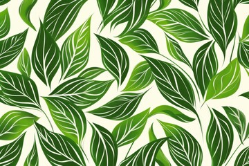 Wall Mural - Green leaves art deco pattern.