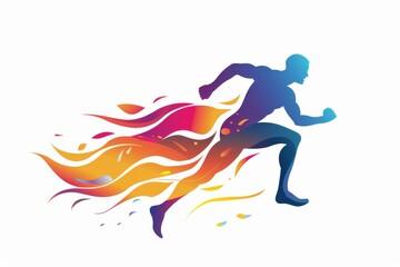 Wall Mural - Runner logo with colorful flame.