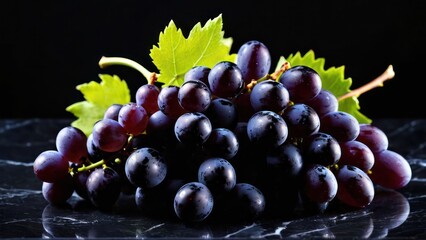 Wall Mural - A High-Resolution Portrait of a Grape Cluster with Attached Leaves and Loose Grapes