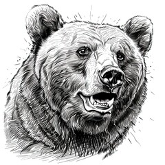 Wall Mural - Brown bear illustration, drawing, engraving, ink, line art, vector