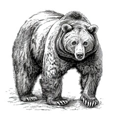 Wall Mural - Brown bear illustration, drawing, engraving, ink, line art, vector