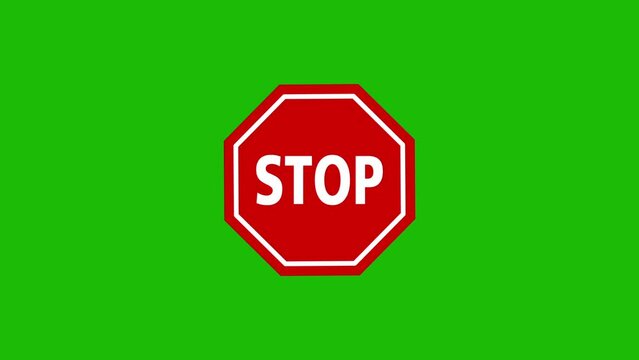 animation of stop icon with green screen background.