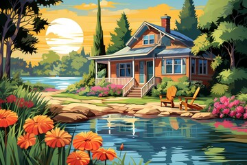 Canvas Print - Summer cottages - Generative AI