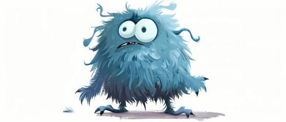 fuzzy monster character illustration, very colorful and funny isolated on a white background