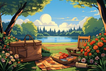 Wall Mural - Summer picnics - Generative AI