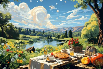 Wall Mural - Summer picnics - Generative AI