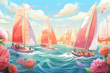 Wall Mural - Summer sailing regattas - Generative AI