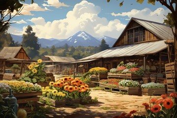 Wall Mural - Summer farm markets - Generative AI