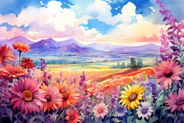 Canvas Print - Summer flower fields - Generative AI