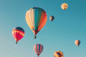 Wall Mural - A hot air balloon festival with colorful balloons soaring majestically against a clear blue sky