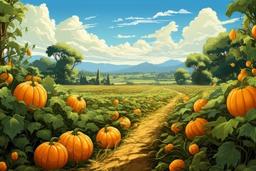 Wall Mural - Pumpkin patches - Generative AI