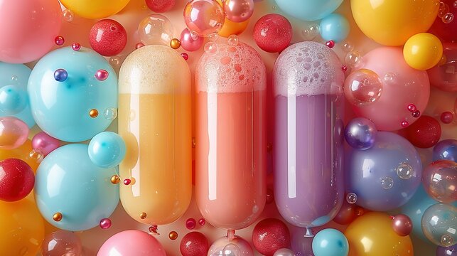 Burst of Joy: Vibrant Balloons and Tubes on Neutral Background