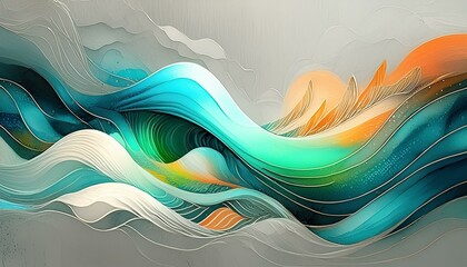 Wall Mural -  Energetic, freeform strokes with texture and depth, set against a light gray canvas.