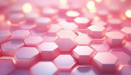 Wall Mural - Light pink hexagons with a gentle glow, scattered across a creamy, softly blurred background