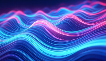 Wall Mural -  Undulating neon waves in electric blue and pink, creating a dynamic, flowing pattern.