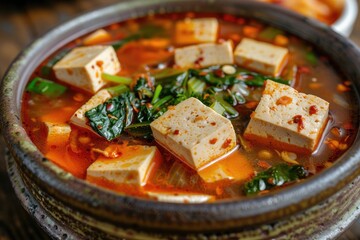 Poster - Korean Comfort Food: Indulge in the Spicy Goodness of Sundubu Jjigae (Soft Tofu Stew), a Nourishing Dish Filled with Traditional Korean Flavors.