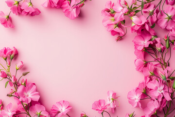 Wall Mural - Background of pink flowers with empty space for text or greeting card design. Postcard for International Women s Day and Mother s Day.


