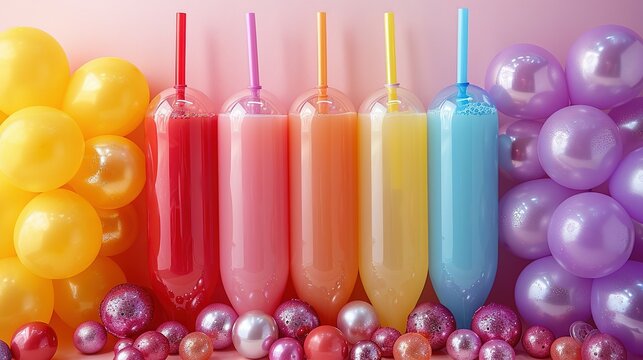 Cheerful Confetti: Balloons and Tubes Sprinkle Fun on Beige