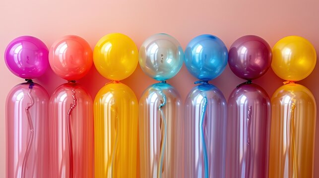 Colorful Balloon Bonanza: Vibrant Party Vibes on Beige