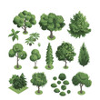© Aisyah Faiha - variety of isometric plant illustrations for landscape design, featuring trees and bushes in a blocky 3D style