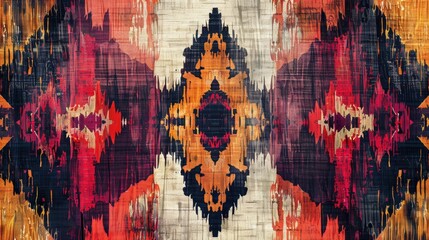 Poster - Textured abstract art background showcasing an ethnic ikat carpet pattern without any visible seams