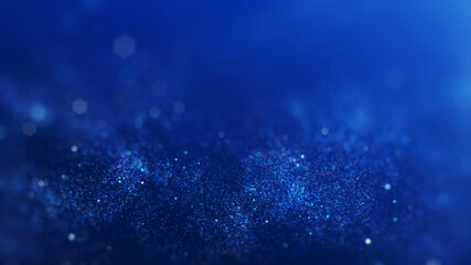 Poster - Abstract blurred sparkling or glittering particles on dark blue background.
