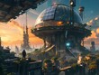© SNAO - ゲーム背景　スチームパンクファンタジー都市工場都市の夕暮れ