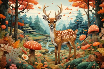 Wall Mural - Woodland creatures - Generative AI