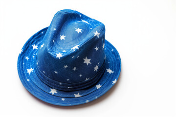 Sticker - Blue summer cotton cap Panama with stars. Isolated on white


