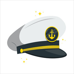 Captain hat icon. Marine hat icon vector. Sea captain's cap. Vintage Captain Hat Sailorman. Marine captain cap, sailor or nautical logo design element. Sailor captain hat for day of the seafarer
