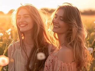 Two beautiful woman in the field