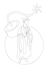 Poster - One continuous line of Graduati man and bomb. Thin Line Illustration vector concept. Contour Drawing Creative ideas.