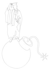 Poster - One continuous line of Graduati man and bomb. Thin Line Illustration vector concept. Contour Drawing Creative ideas.