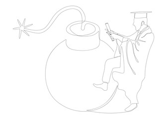 Poster - One continuous line of Graduati man and bomb. Thin Line Illustration vector concept. Contour Drawing Creative ideas.