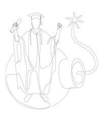 Poster - One continuous line of Graduati man and bomb. Thin Line Illustration vector concept. Contour Drawing Creative ideas.