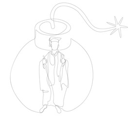 Poster - One continuous line of Graduati man and bomb. Thin Line Illustration vector concept. Contour Drawing Creative ideas.