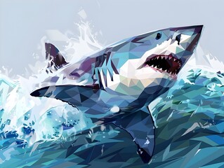 Wall Mural - Fierce Shark Attacking Through Crashing Ocean Waves