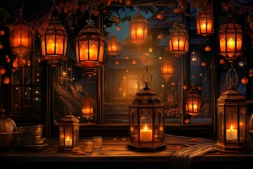 Wall Mural - Lanterns and candles - Generative AI