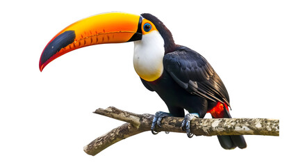 Toco Toucan sitting on a branch isolated on a transparent background, PNG, Ai